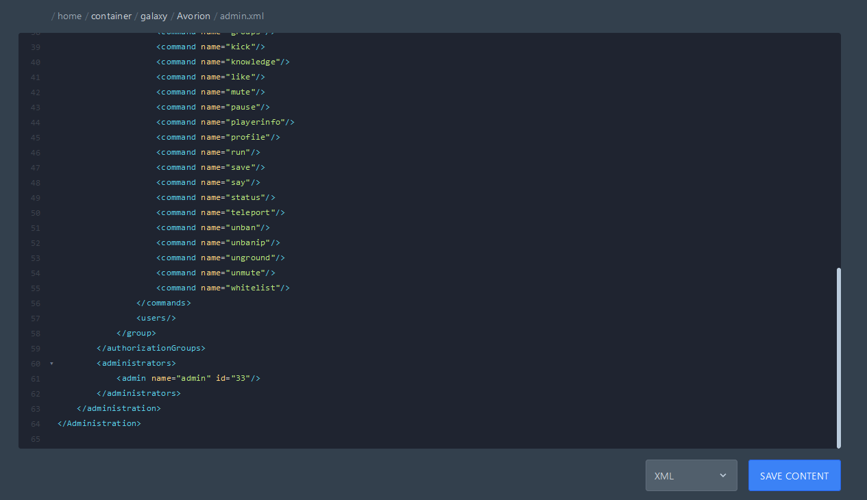 admin name=Player-Name id=Steam-ID/