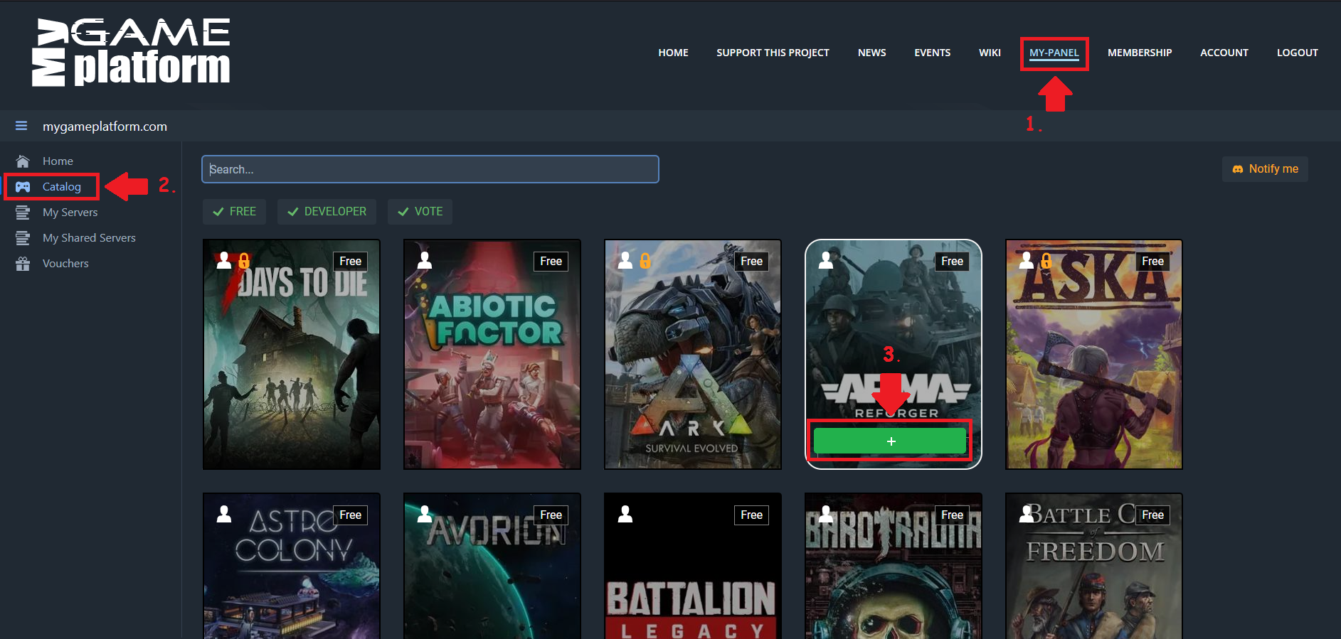 Catalog with the install button highlighted