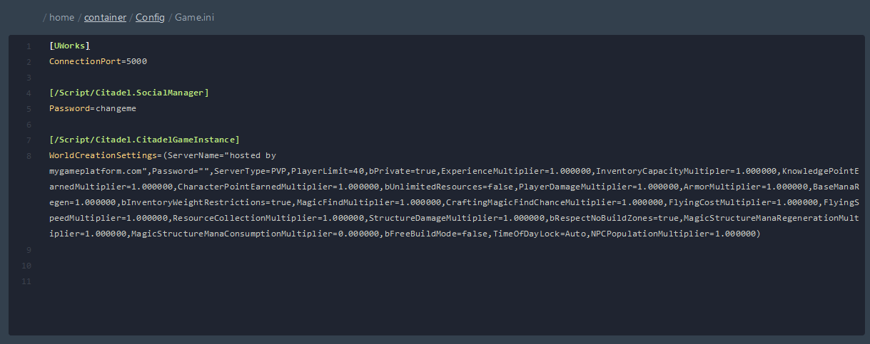 Here you can set your server name, server password and more