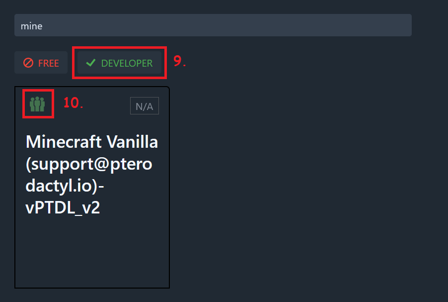 Developer view in the catalog with your egg marked green