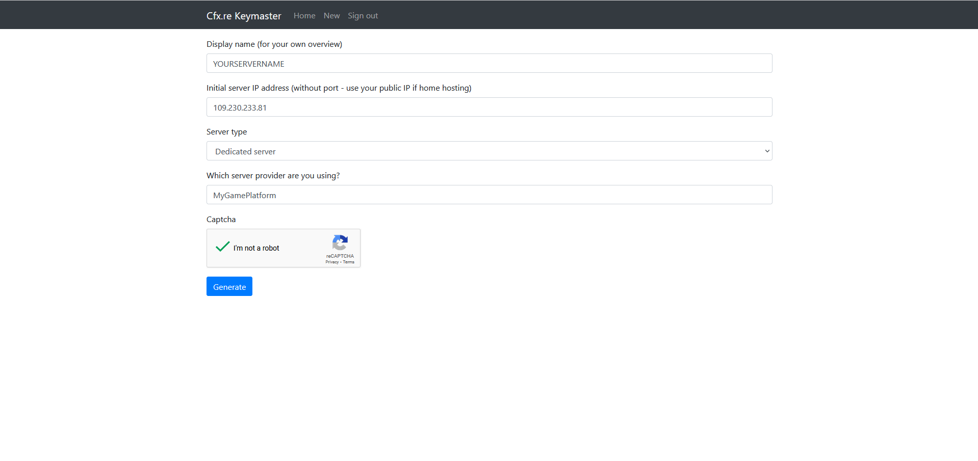 Cfx.re Keymaster form with server name, IP and server type Cfx.re Keymaster form with server name, IP and server type