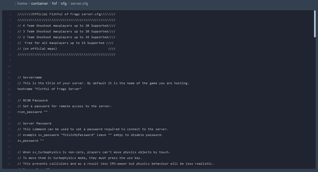 server.cfg opened in the file editor server.cfg opened in the file editor