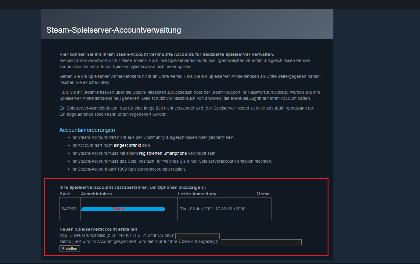 The Steam account token is required for the server to save player progress. Use APP ID 242760 for the… The Steam account token is required for the server to save player progress. Use APP ID 242760 for the…