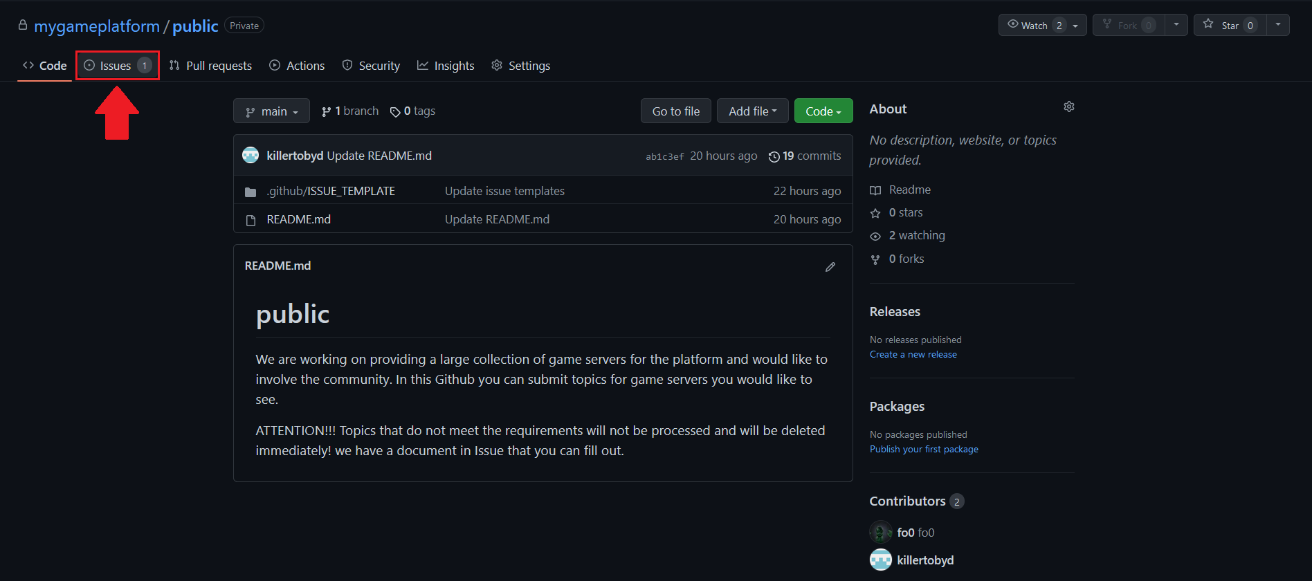 Go to GitHub and click on Issues
