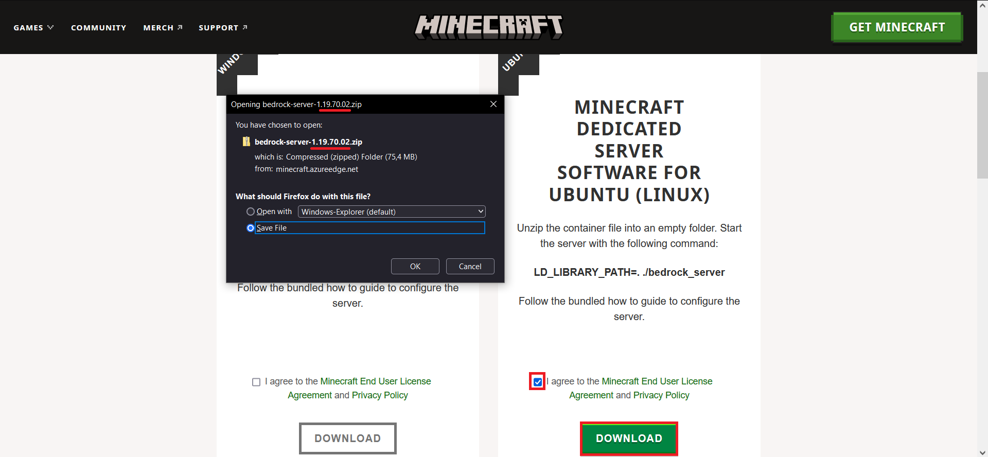 Go to the Bedrock server download page and check the current version Go to the Bedrock server download page and check the current version