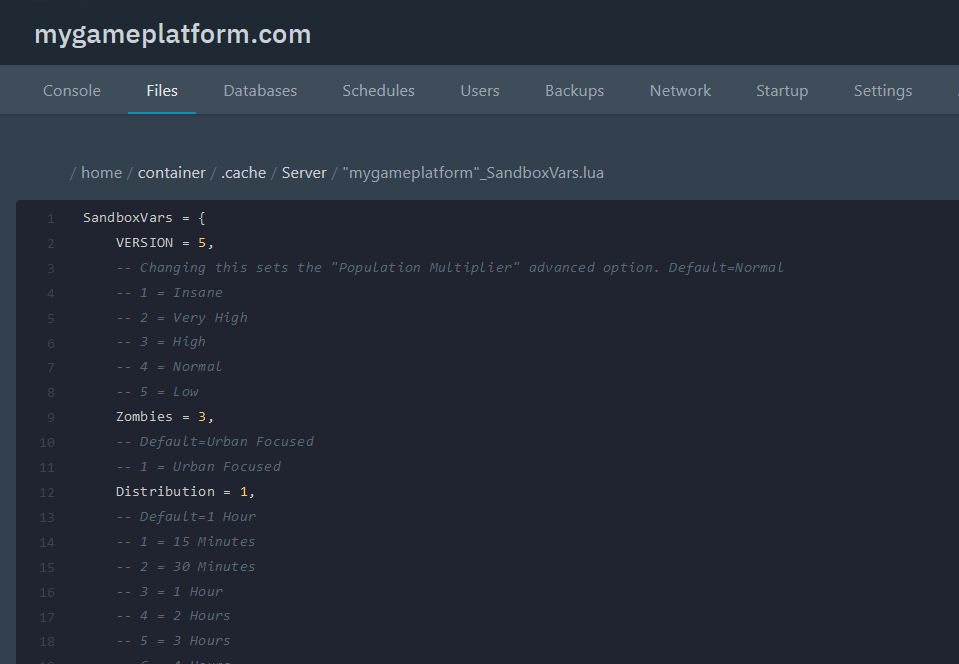 SandboxVars.lua SandboxVars.lua