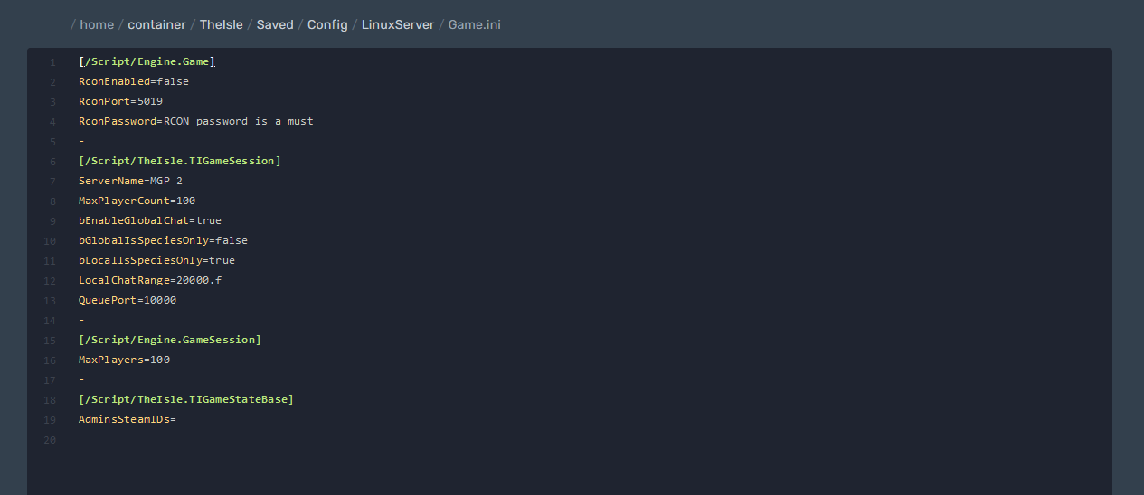The server can be set up in the Game.ini file The server can be set up in the Game.ini file