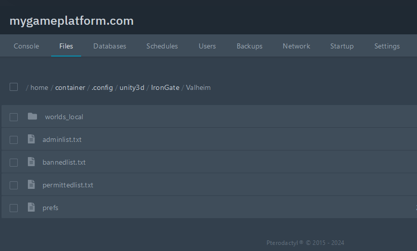 Valheim worlds folder on the server Valheim worlds folder on the server